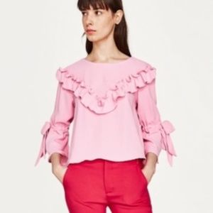 NWT Zara pink frill blouse ruffle shirt